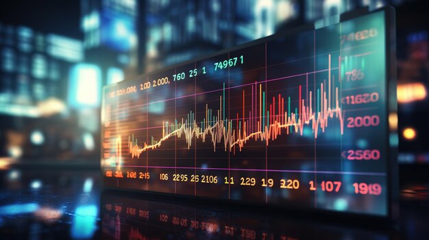 Concetto di business del mercato azionario con grafico finanziario e megalopoli Trading di investimenti AI generato