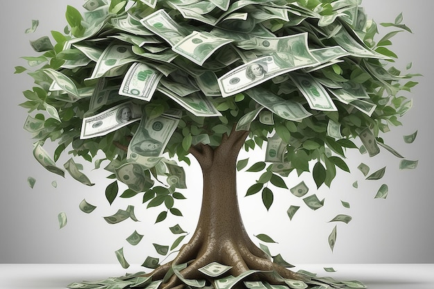 Concetto di business per la crescita degli investimenti e della finanza Uomo d'affari che mette una moneta in un vaso di fiori e annaffia un albero di denaro verde