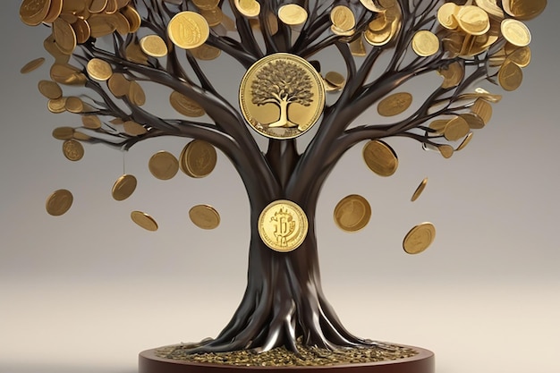 Concetto di business per la crescita degli investimenti e della finanza Uomo d'affari che mette una moneta in un vaso di fiori e annaffia un albero di denaro verde