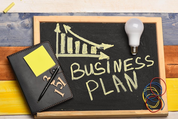 Concetto di business plan Lavagna con grafico aziendale