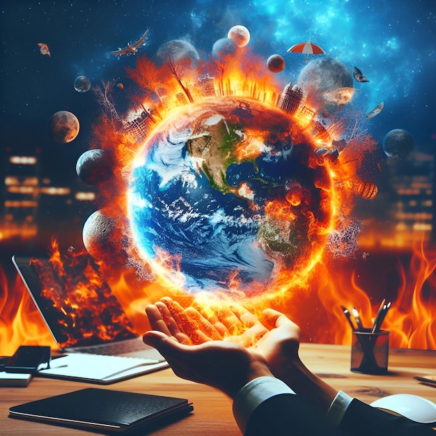 Concetto di cambiamento climatico del calore del fuoco e della terra