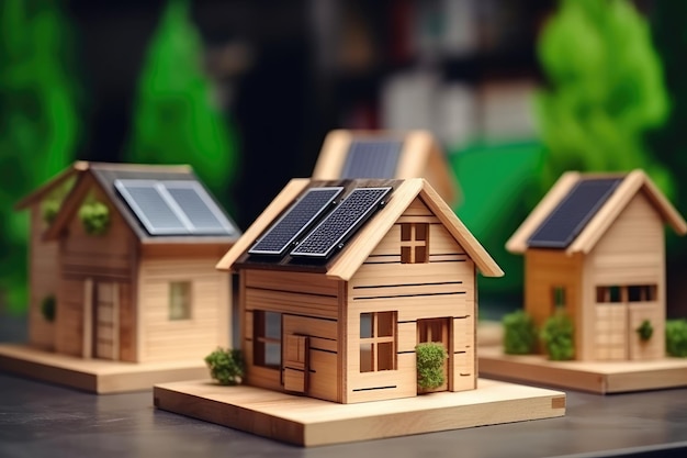 Concetto di casa a energia verde piccola casa in legno AI