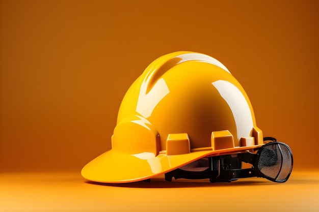Concetto di casco di sicurezza per lavori di costruzione con elmetto protettivo giallo
