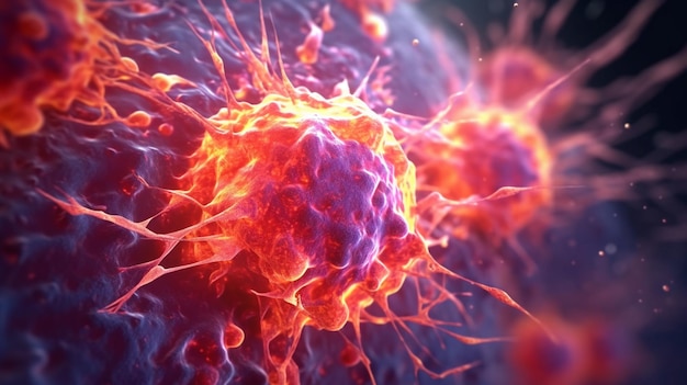 Concetto di cellule cancerose che attaccano le cellule del corpo sane IA generativa