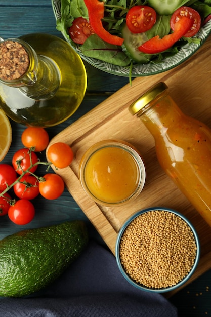 Concetto di cibo gustoso con salsa vista dall'alto