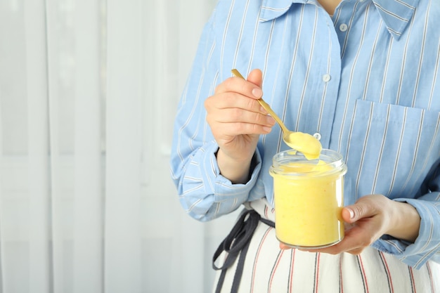 Concetto di cibo gustoso con spazio per testo cagliata di limone