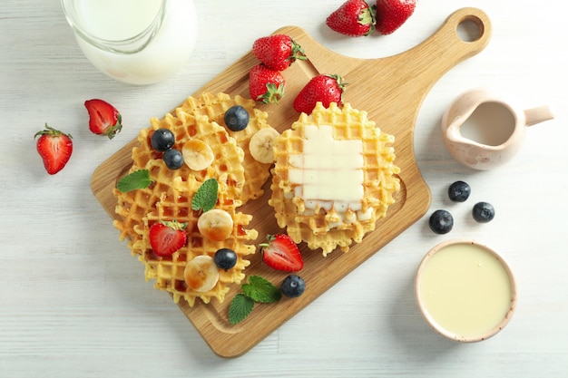 Concetto di cibo gustoso con vista dall'alto di wafer