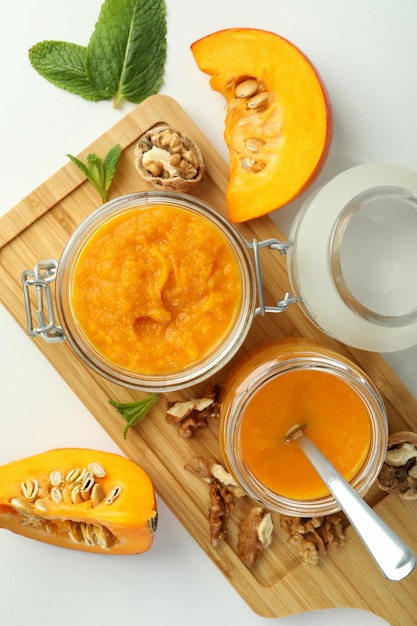 Concetto di cibo gustoso marmellata di zucca vista dall'alto