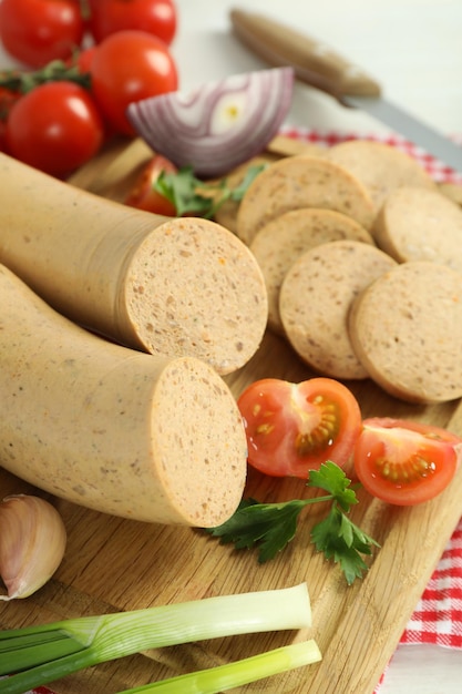 Concetto di cibo gustoso salsiccia di fegato da vicino