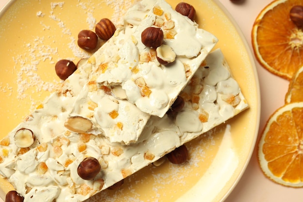 Concetto di cibo gustoso torrone primi piani