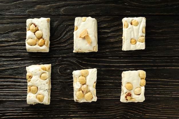 Concetto di cibo gustoso torrone vista dall'alto