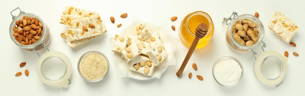 Concetto di cibo gustoso torrone vista dall'alto