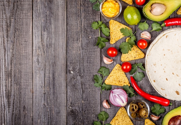 Concetto di cibo messicano copia spazio vista dall'alto