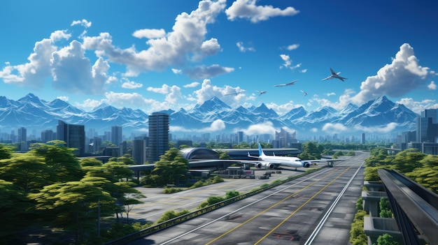 concetto di città aziendale con un mix di città verde costruzione aziendale ed ecologia bella vista dello skyline della città moderna con cielo blu