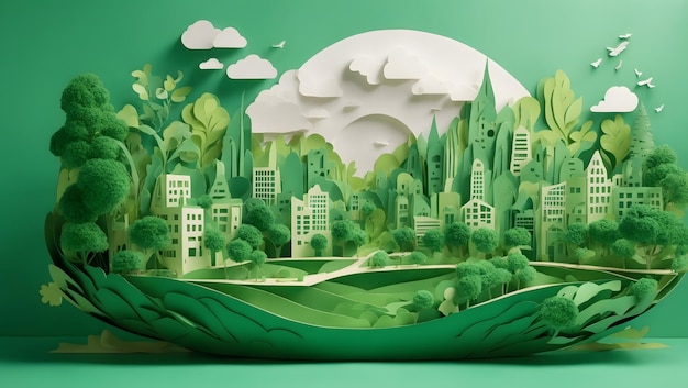 Concetto di città ecologica in un bellissimo design in stile taglio carta