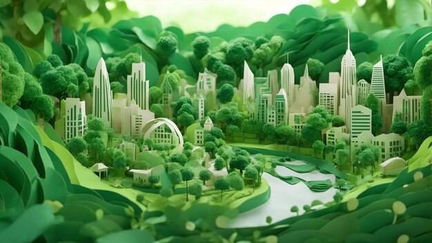 Concetto di città ecologica in un bellissimo design in stile taglio carta