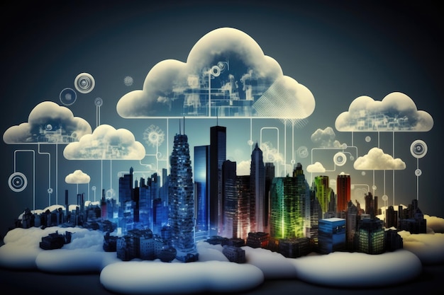 Concetto di cloud computing Comunicazione Internet wireless Smart City