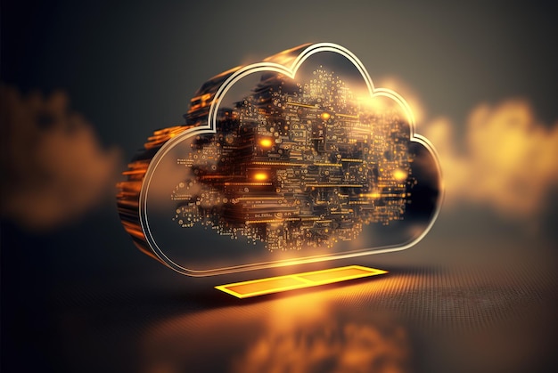 Concetto di cloud computing con cloud digitale di connessioni remote dei dati degli utenti di Internet Archiviazione dei dati nel Web moderno IA generata