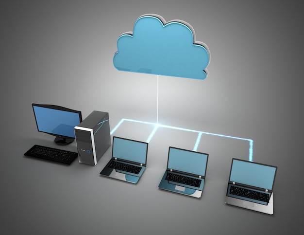 Concetto di cloud computing. illustrazione 3D