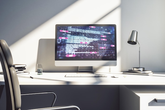 Concetto di codifica creativa astratta sullo schermo di un portatile moderno Rendering 3D