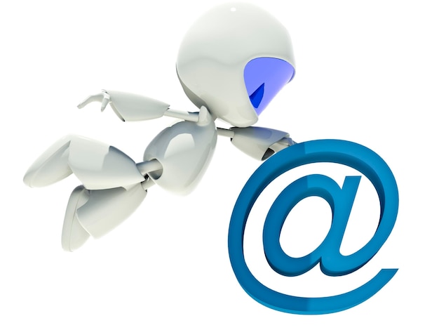 Concetto di comunicazione veloce, personaggio 3d con e-mail icona web