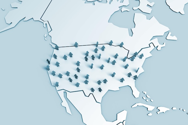 Concetto di comunità della popolazione degli Stati Uniti d'America Rendering 3D