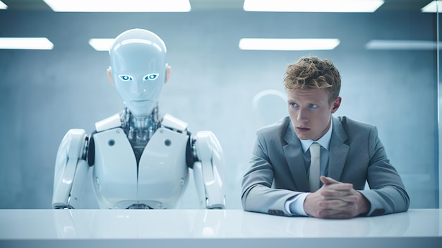Concetto di concorrenza tra esseri umani e robot ad intelligenza artificiale