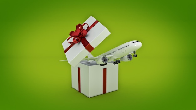 Concetto di confezione regalo aereo rendering 3D