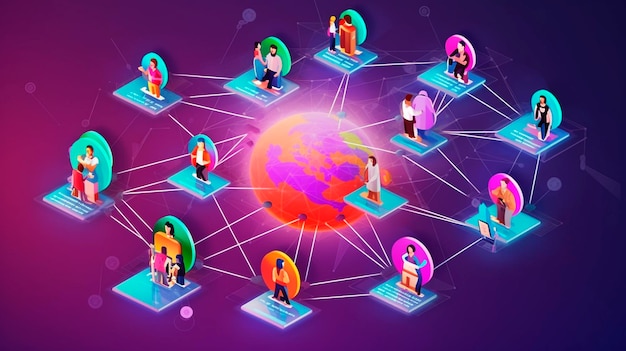 Concetto di connessione al network sociale IA generativa