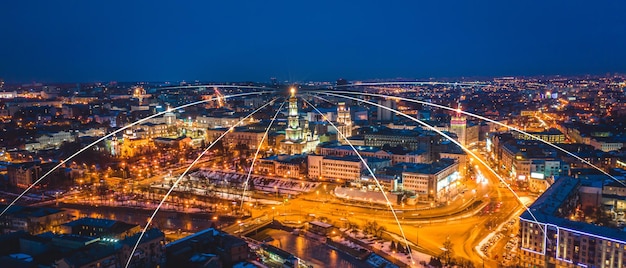 Concetto di connessione di rete digitale della città