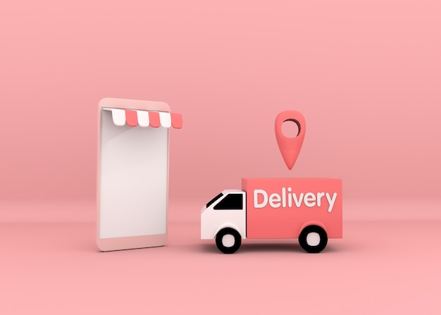 Concetto di consegna su sfondo rosa