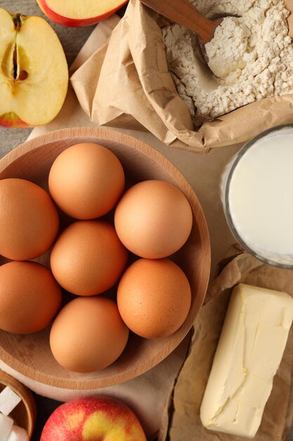 Concetto di cottura della torta o della torta vista dall'alto