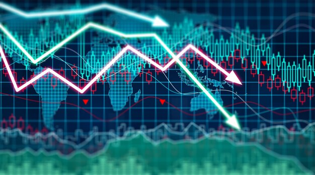 Concetto di crisi economica. Diffusa nel mondo, l'economia è in calo. illustrazione 3D