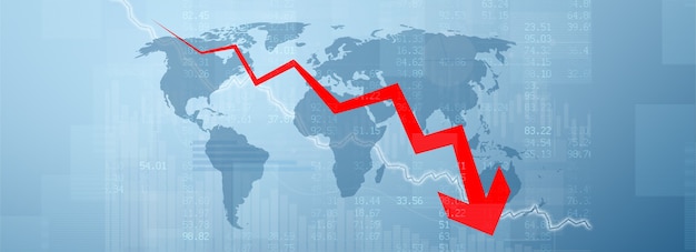 Concetto di crisi economica. Diffusa nel mondo, l'economia è in calo. illustrazione 3D