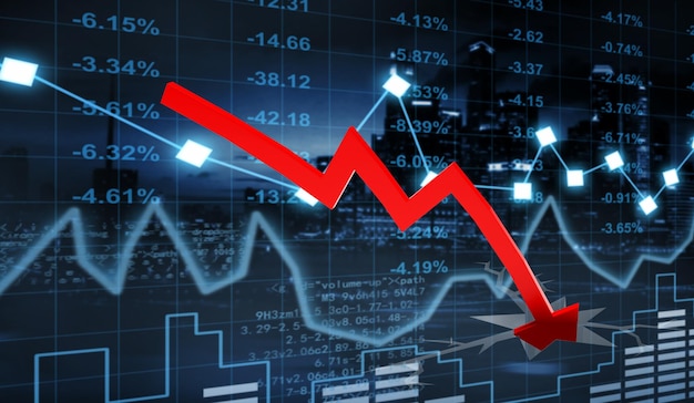 Concetto di crisi economica La diffusione nell'economia mondiale è in calo Illustrazione 3d