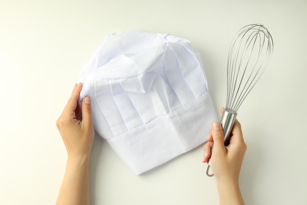 Concetto di cucinare il cibo con la vista dall'alto del cappello da chef