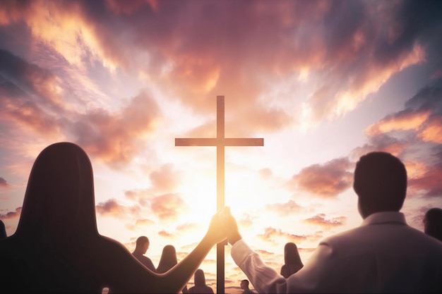 Concetto di culto della chiesa Culto cristiano davanti a una croce