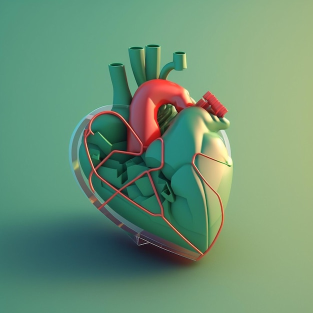 Concetto di cura del cuore Illustrazione stilizzata astratta Anatomia e fisiologia cardiaca Organo artificiale Giornata mondiale del cuore AI Generato