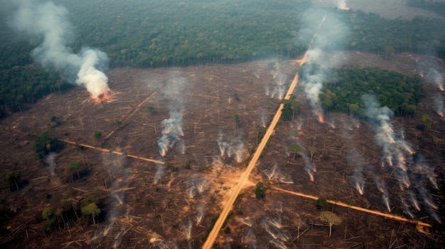 Concetto di deforestazione problema di conservazione dell'albero Gli incendi in natura sono un segno del riscaldamento globale