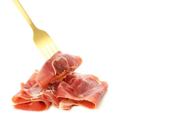 Concetto di deliziosa cucina spagnola jamon isolato su sfondo bianco