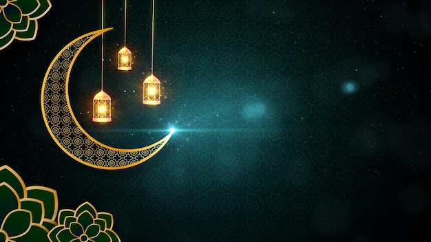 Concetto di design islamico Eid mubarak di colore verde e oro