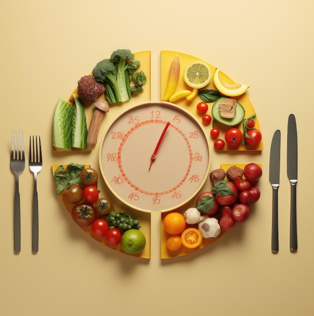 Concetto di dieta veloce Assortimento di frutta e verdura