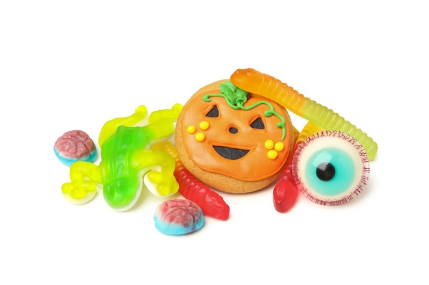 Concetto di dolci di Halloween dolci divertenti isolati su sfondo bianco