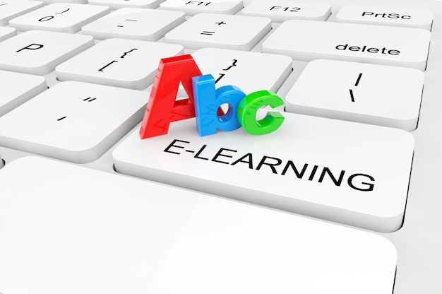 Concetto di e-learning. Primo piano estremo segno ABC su una tastiera