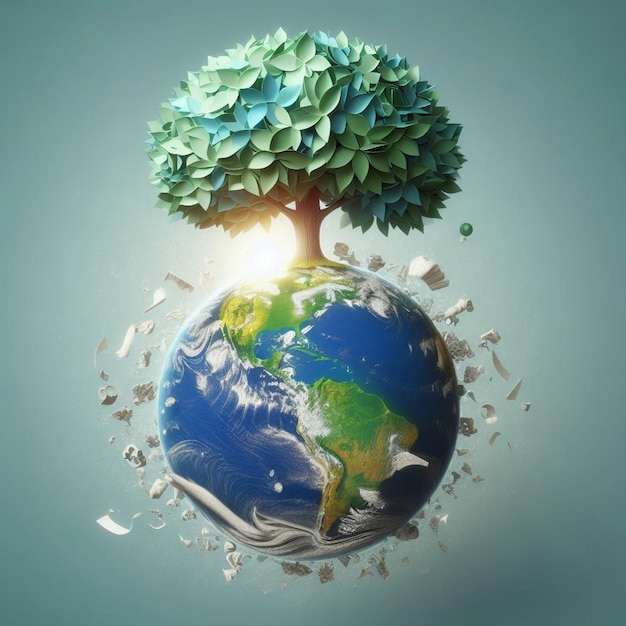 Concetto di ecologia con albero verde sul globo terrestre