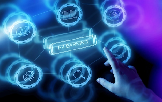 Concetto di elearning e formazione online Lezione webinar di apprendimento sulla gestione remota di Internet Web