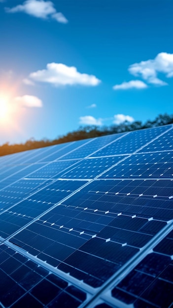 Concetto di elettricità industriale energia fotovoltaica pulita generazione solare rinnovabile blu Verticale M