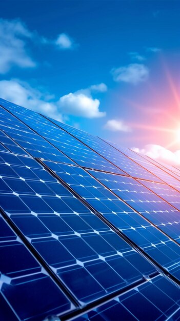 Concetto di elettricità industriale energia fotovoltaica pulita generazione solare rinnovabile blu Verticale M