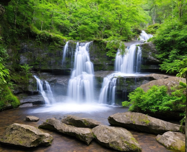 concetto di escursionismo di viaggio nella natura della cascata e della foresta