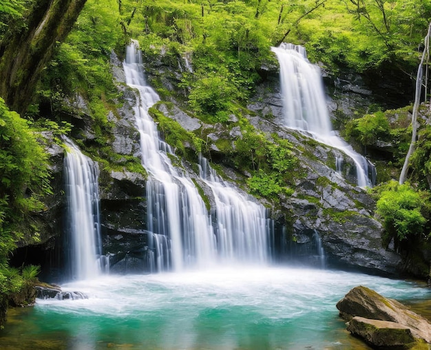 concetto di escursionismo di viaggio nella natura della cascata e della foresta